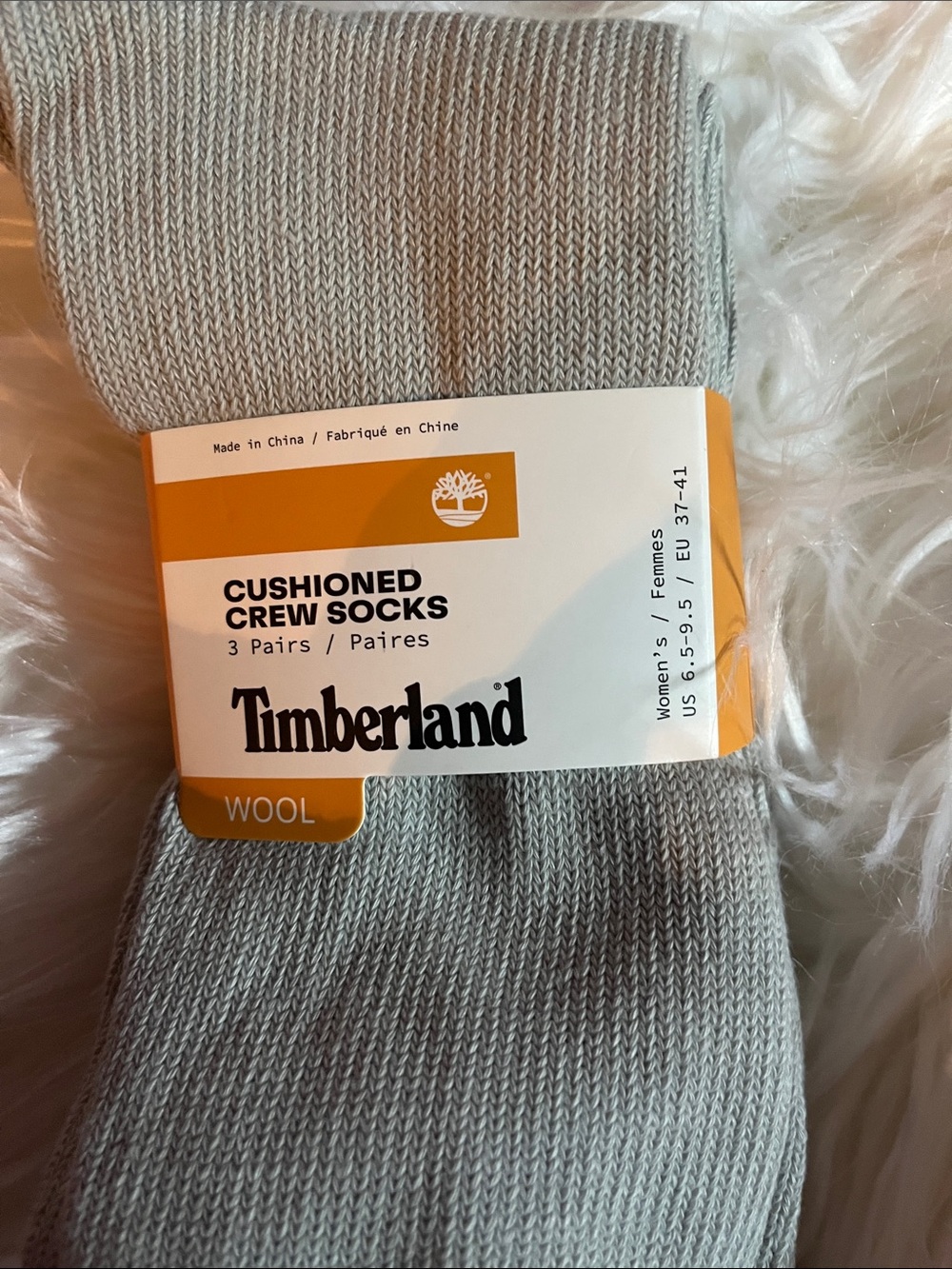 Timberland Light Gray Cushioned Crew Wool Socks - 3 Pairs